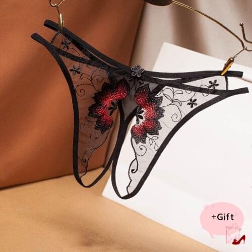 Women Sexy panties printing transparent mesh G-String Sexy Thong lace temptation Erotic Bikini t pant Vanlentines Couple Panties