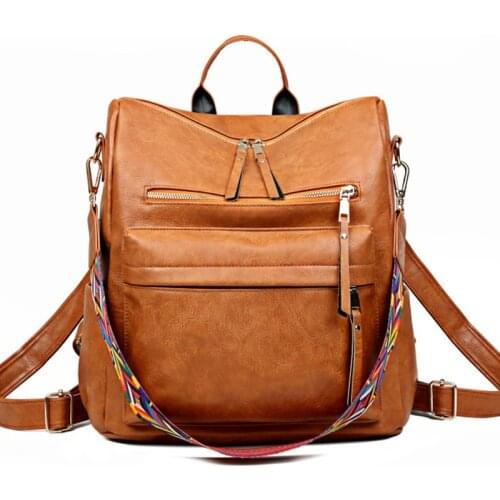 Women Travel Top Handle School Students With Zipper Hook Closure Large Capacity Multi Pocket Fashion Casual PU Leather Backpack