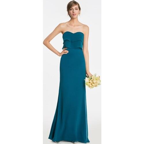 Tanpell sweetheart neck long bridesmaid dresses sleeveless sheath tiered floor length wedding party gown bridesmaid dress custom