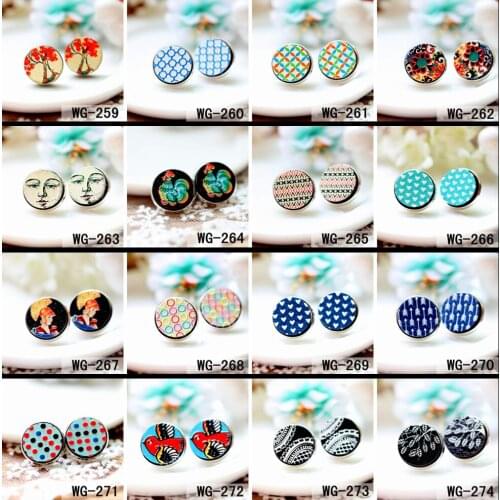 10PCS 259-274 16mm Unique 3D Embossed Round Coloured Drawing pattern Laser Cut wood Cabochon DIY for Hair pins WG
