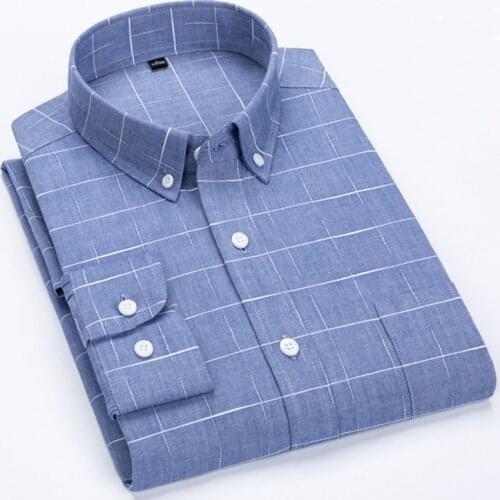 100% Cotton Pure Color Striped / Plaid Longsleeve Shirt for Men Dress Shirts Oxford Business Oversized Button Up Shirt 8XL 7XL