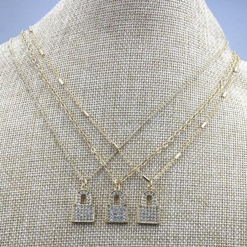18inch 10pcs/lot New design cz charm necklace,lock shape cubic zircon component,popular plated chain necklace wholesale