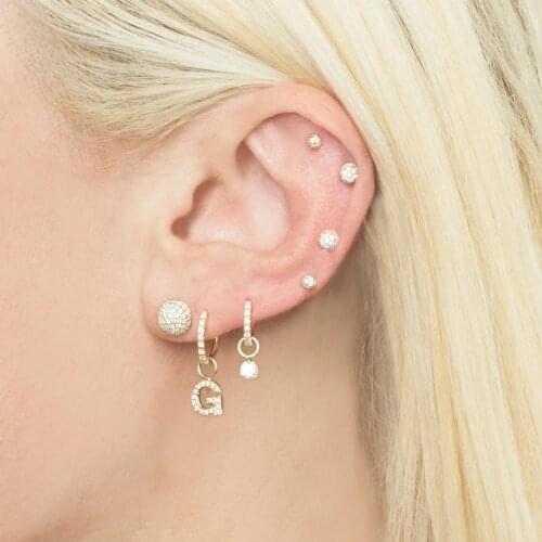 2 way used mini cz hoops lovely heart Round cz charm earring 925 sterling silver