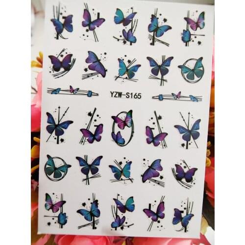 3D Stickers for Nails Blue Purple Butterfly Flowers Nail Designs Adhesive Manicure Sliders Decals Art Decorations Accessories