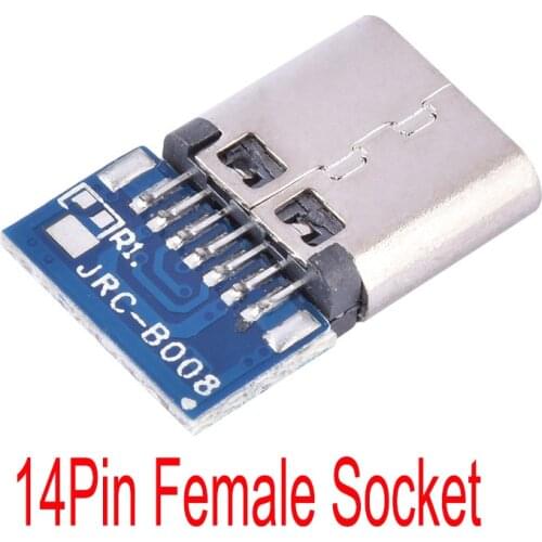 5pcs USB 3.1 Type C Connector 14 Pin Female Socket Receptacle Through Holes PCB 180 Vertical Shield