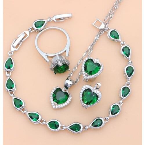 925 Silver Bridal Jewelry Sets Green Cubic zirconia White CZ For Women Weeding Earrings Pendant Rings Bracelet Necklace Set