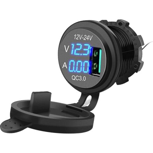 Car cigarette lighter in a car QC 3.0 USB Charger Socket Outlet Power Charger Blue LED Digital Display For Moto Auto Truck Boat