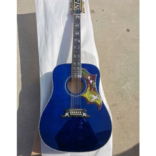 Free shipping 12-string custom AAAA all solid wood birds in flight viper blue custom acoustic 12 string dreadnought guitar blue