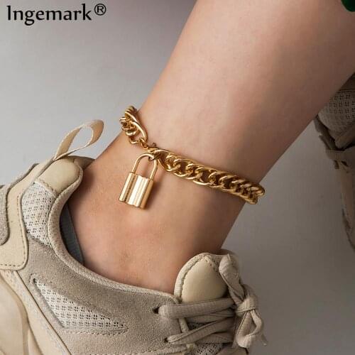 Bohemian Lover Lock Pendant Anklet Women Adjustable Vintage Goth Aluminum Chunky Chain Heart Barefoot Sandals Foot Jewelry Gifts