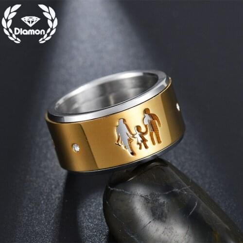 Diamon Romantic Gold Stainless Steel Zircon Rotatable Ring Parents and Children Fashion Design For Women Family Girl Jewelry