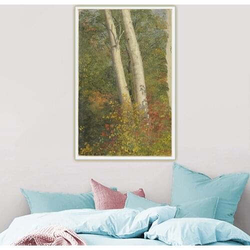 Citon Frederic Edwin Church《Birch trees in autumn》Canvas Oil Painting Artwork Poster Picture Backdrop Wall Decor Home Decoration