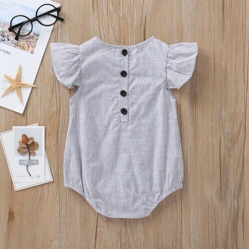 NEW Fashion Newborn Infant Kids Baby Girl Boy Romper Petal Sleeveless Striped Cotton Jumpsuit Playsuit Summer Clothes 0-24M