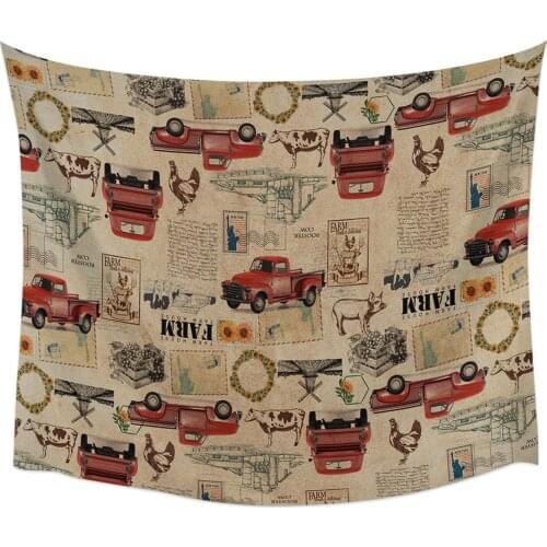 Farmhouse Truck Cows Rooster Wall Tapestry Home Wall Decor Bedroom Tapestry Wall Hanging Yoga Mat Picnic Mat