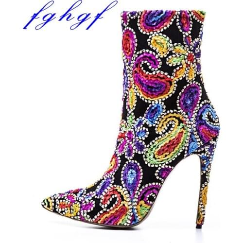 Fghgf 2018 12CM high, pointed, stylish, sexy, colorful mesh nude boots, sizeUS 5-11