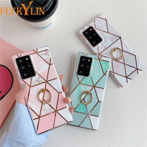FLYKYLIN Electroplated Ring Stand Marble Phone Case For Samsung Galaxy S20 Ultra S10Pro S9 S8 Capa For Note 20 10 Silicone Cover