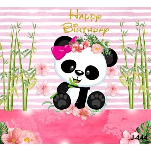 Girl Birthday Party Backdrop Kids Cute Baby Panda Theme Party Background Bamboo Forest Flowers Pink Stripe Decor Backgrounds