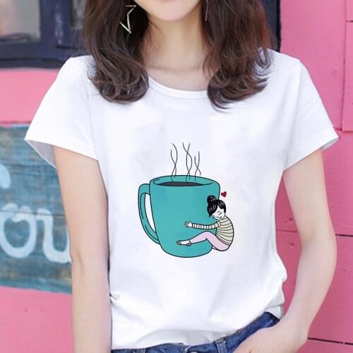 Tshirt Women Love coffee Fun Printed T-shirts Tops Femme Clothes Female T-shirt Harajuku New Summer 90s Streetwear Clothing Tee