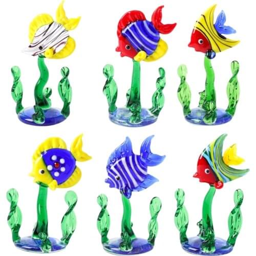 Creative Realistic Fish Water Grass Plant Glass Statue Ornament Mini Waterproof Colorful Figurines Aquarium Home Table