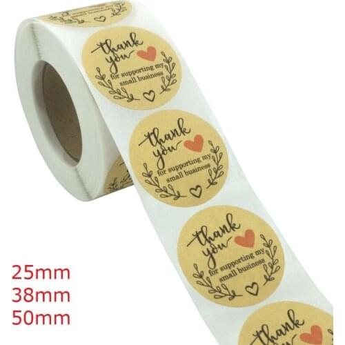 100/500pcs Round Natural Kraft Thank you Sticker 25/38/50mm Scrapbooking For Package Adhesive Seal Labels Stationery
