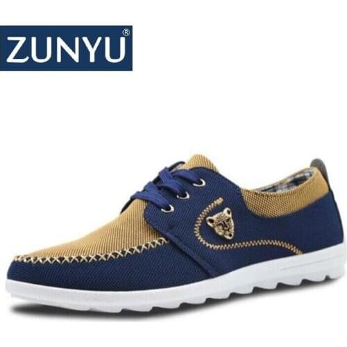 ZUNYU Men Casual Shoes Breathable Flats Loafers Lace Up Canvas Shoes Driving Shoes For Men Chaussure Homme Size 39-48