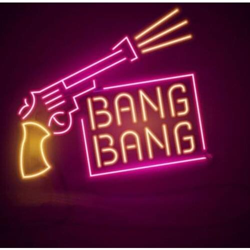 Neon Sign Gun Bang Bangs Handmade Glass Neon Wall Signs for Room Home Bedroom Girls Pub Hotel Beach Cocktail Recreational Game