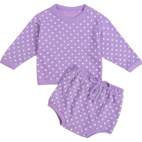 2021 Baby Girl Clothes Casual T-shirt Shorts Babies Set Polka Dot Long Sleeve Tops Short Pants 2Pcs Clothing For Newborn 0-24M