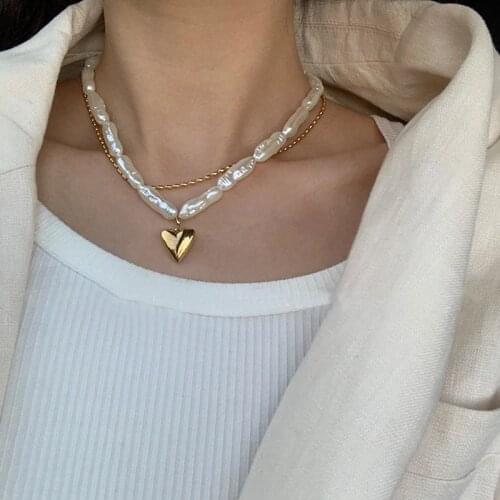 New Fashion Irregular Pearl Elegant Clavicle Choker Necklace For Women Trendy Metal Heart Short Collares Jewelry Kolye Gifts