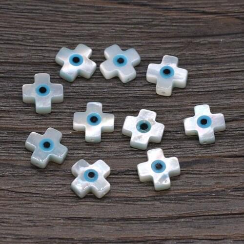 Natural Mother of Pearl Shell Evil Eye Pendant Cross Shape Perforated beads For Jewelry Making DIY Earring Necklace Accessories