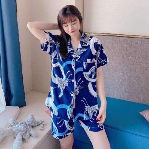 2021Summer New Womens Pajamas Ice Silk Short-sleeved Cute Thin Student Casual Home Wear Pijamas Women Sleepwear Sleep Tops