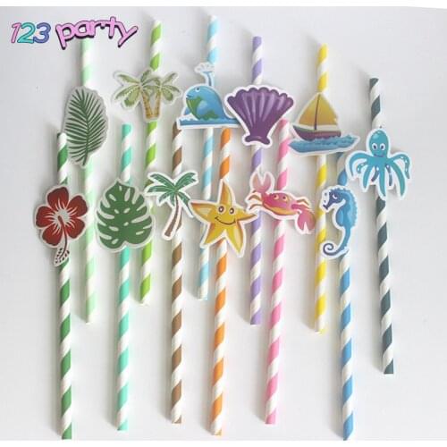Party supplies 10pcs Seaworld Marine Animals theme series straws party decoration biodegradable paper straw tube eco friendly