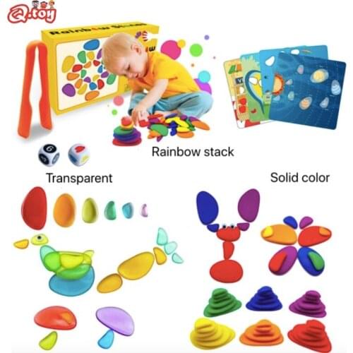 Радужные камешки Montessori Rainbow Stack Transparent Pebbles Jenga Educational Toys Stacked Stones Stacking Game Creative Games