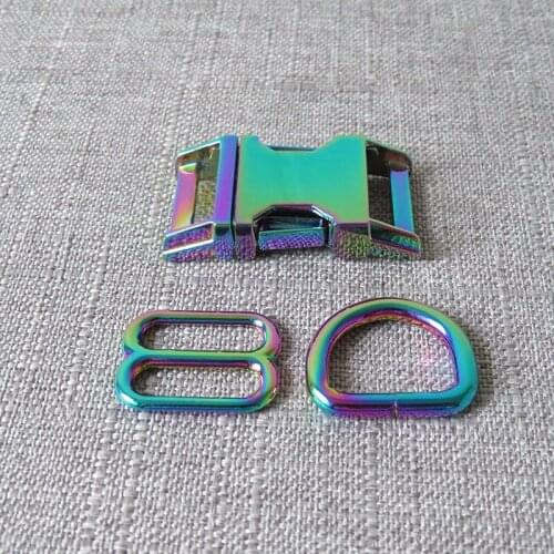 20mm Rainbow DIY Dog Collar Metal Buckles Webbing Slider Loops Straps Bags Belts Adjuster D Ring Clasp Garment Accessories
