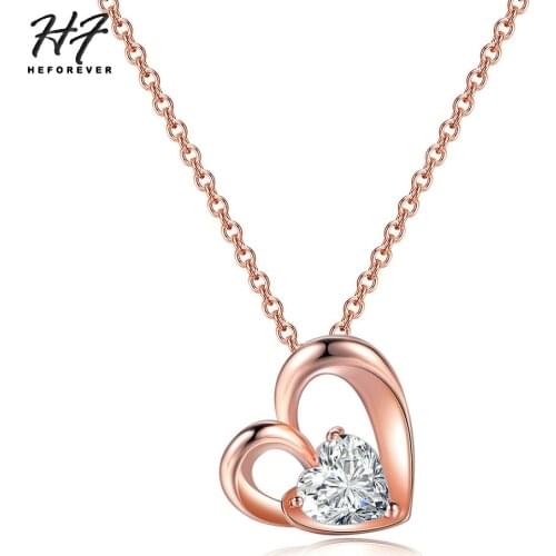 Romantic Lovely Heart Wedding Pendant Necklaces for Women Rose Gold Color AAA+CZ Fashion Jewelry Xmas Gift N056