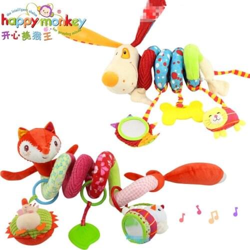 Happy Monkey Newborn Soft Plush Toys Baby Crib Hanging Toys Stroller Playing Toy Car Hanging Baby Rattle Teether