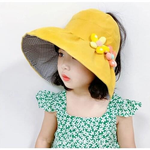 UV Protection Hat Cute Baby Hat 2021 New Summer Sunscreen Sun Visor Hats Big Brim Visor Cap For Kids Beach Adjustable Kawaii