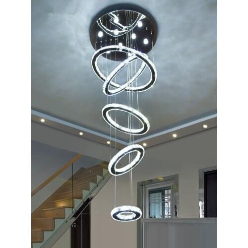 Modern LED Pendant Lights Fashion Crystal Hanging Lamp Luxury Villa Stairs Hanging Lamp Lighting Fixtures Three-color dimmable