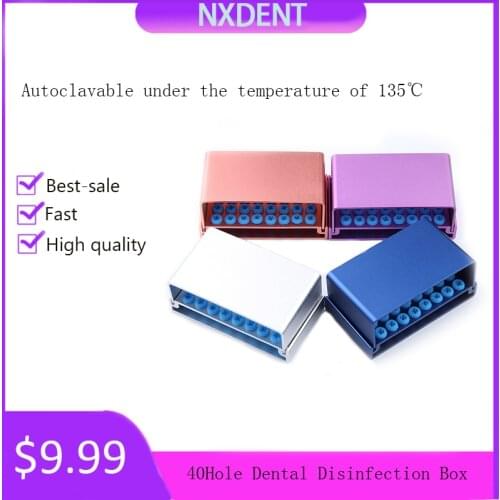 1pcs Dental 40 hole Endo Box Cleaning Stand Autoclave Sterilizer Dental Burs Dental Burs Aluminium Alloy Disinfection Case