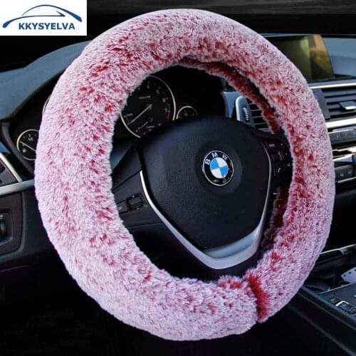 KKYSYELVA Warm Fur Car steering wheel cover Winter Woolen Interior Accessories 38cm wool Auto Steering-wheel Covers