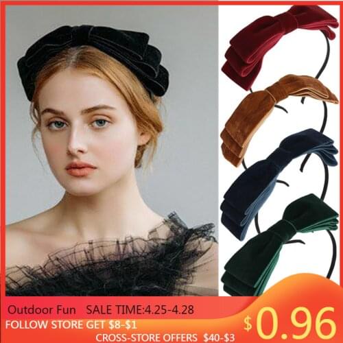 Three-tier Velvet Bow Hairbands платье Vintage Cute luxury headband Dress 2021 Fashion Women Girls Hairbands Hair Accessories