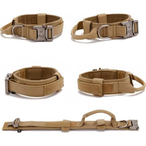 Comfort Nylon Padded Tactical Dog Collar Heavy Metal Buckle Adjustable Training Collar with Control Handle for Medium Large Dogs