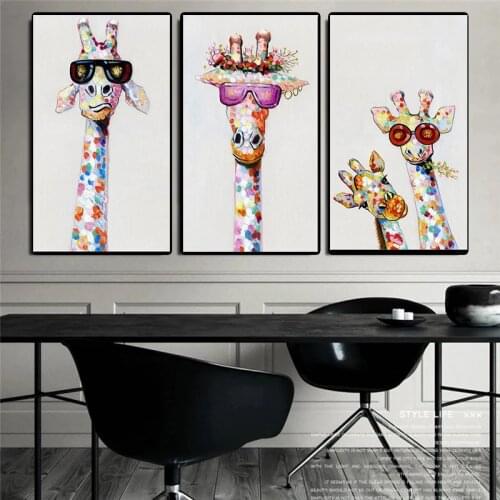 Funny Giraffe Family Canvas Printed Painting Cheerful Cartoon Modern Animal Picture Art Print Wall Art Poster for Living Room