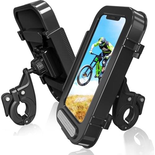 Waterproof Motorcycle Phone Mount with Rain Cover Motorbike Phone holder with Sensitive Touchscreen Bicycle Handlebar Phone Hold