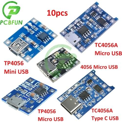 10PCS 5V 1A Micro USB 18650 Type-c Lithium Battery Charging Board Charger Module+Protection Dual Functions TP4056 18650 TC4056A