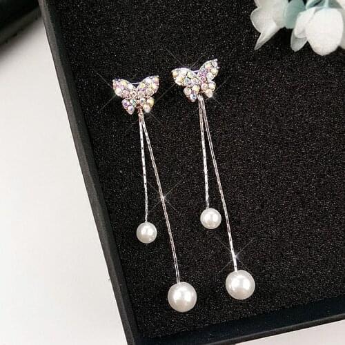 New Earrings Fashion Jewelry Personality Bow Female Temperament Long Imitation Pearl Joker Earrings For Women Wholesale