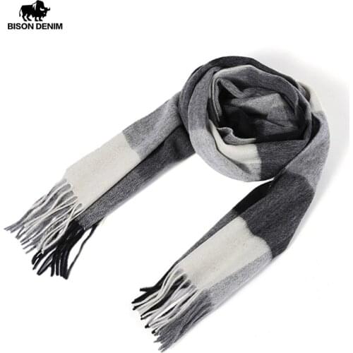BISON DENIM Unisex 100% Genuine Wool Scarf Women and Men Thicken WindProof Womens Scarves Fashion Plaid Warm Winter Scarf K0039