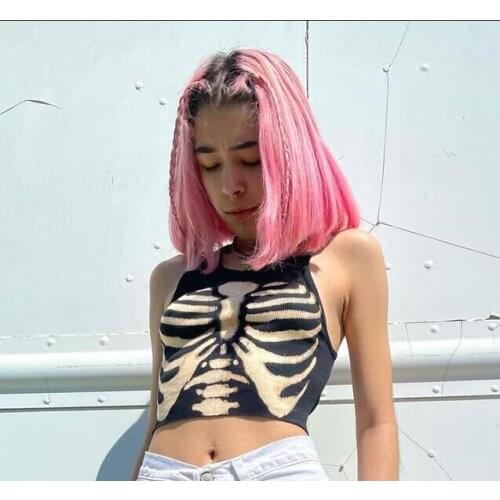 All Saints' Day Goth Dark Emo Grunge Aesthetic Women Crop Tank Tops Punk Harajuku Skinny Alt Clothes Summer Streetwear Vest