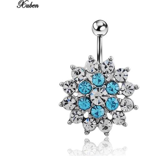 Flower CZ Women Sexy Belly Button Ring Dangle Clear Navel Bar Dangle Body Jewelry Piercing Valentines Day gift