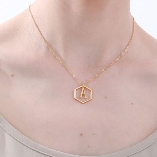 A-Z Initial Necklace Hollow Monograms Gold Choker Chain Necklace for women Stainless Steel Collares Jewelry Christmas Gift