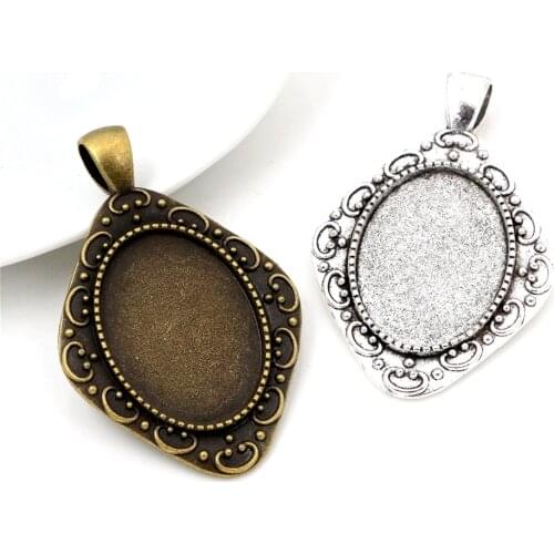 10pcs 18x25mm Inner Size Antique Silver Plated and Bronze Fashion Style Cameo Cabochon Base Setting Pendant necklace findings