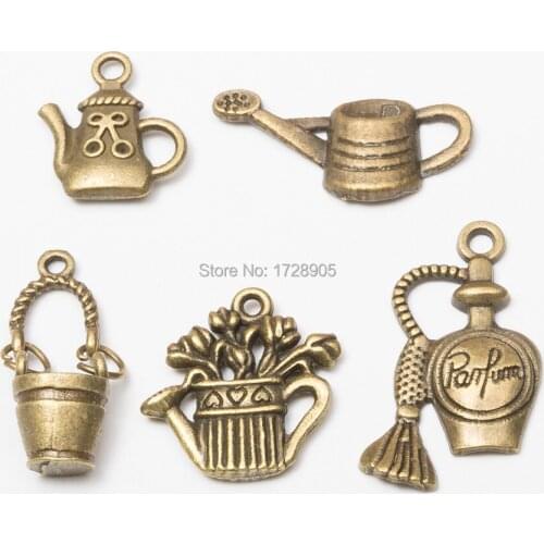 Charm Watering Can Bucket Flagon Wine Pot Vintage Bronze color Metal Pendant Handmade Decoration Charms for Jewelry Making 10 pc